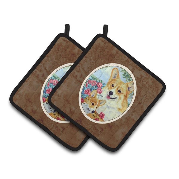 Carolines Treasures Corgi Momma Loves Roses Pair of Pot Holders 7084PTHD